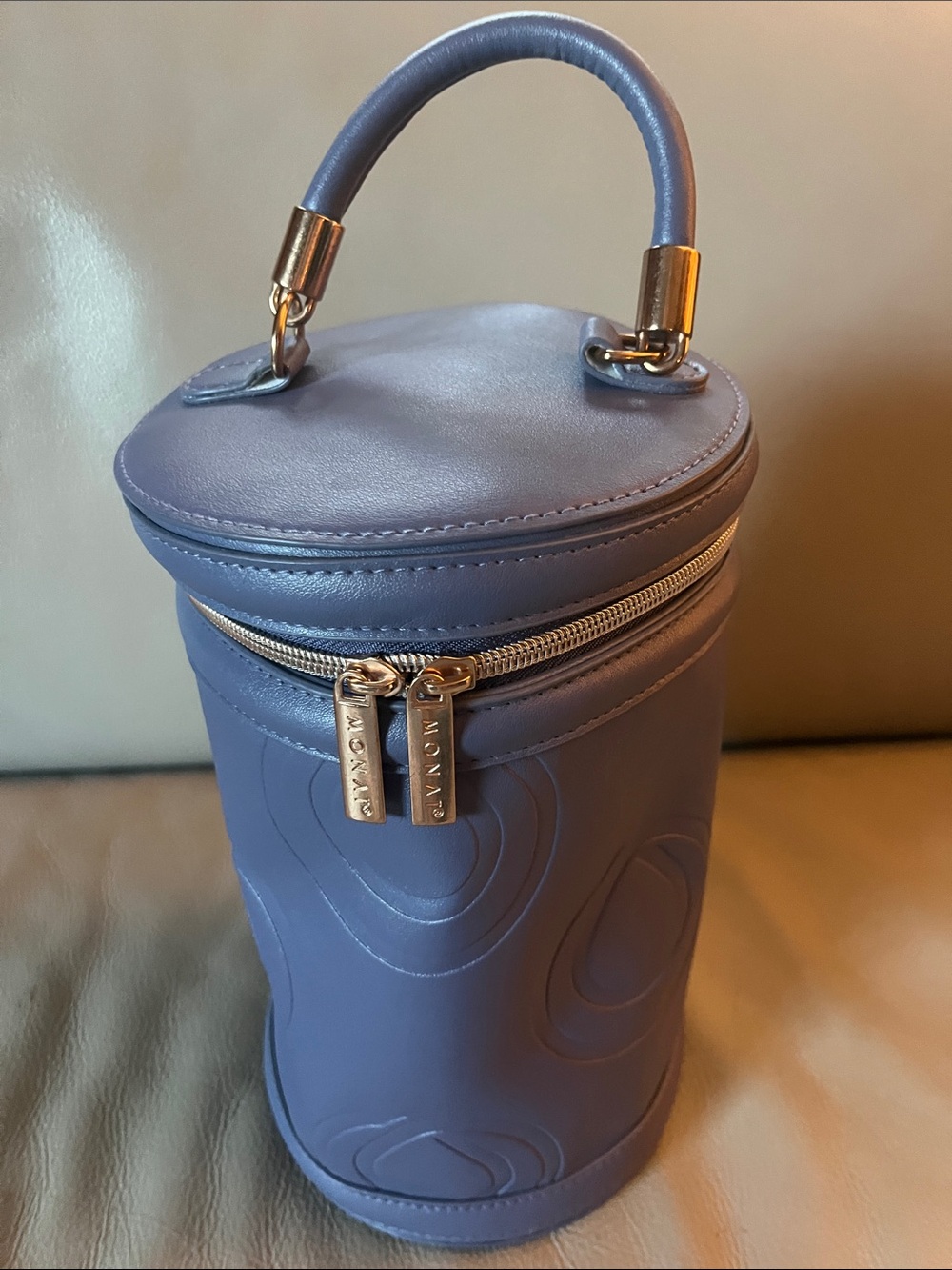 Monat Lavender Cylinder Vanity Bag with Top Handle- Faux Leather